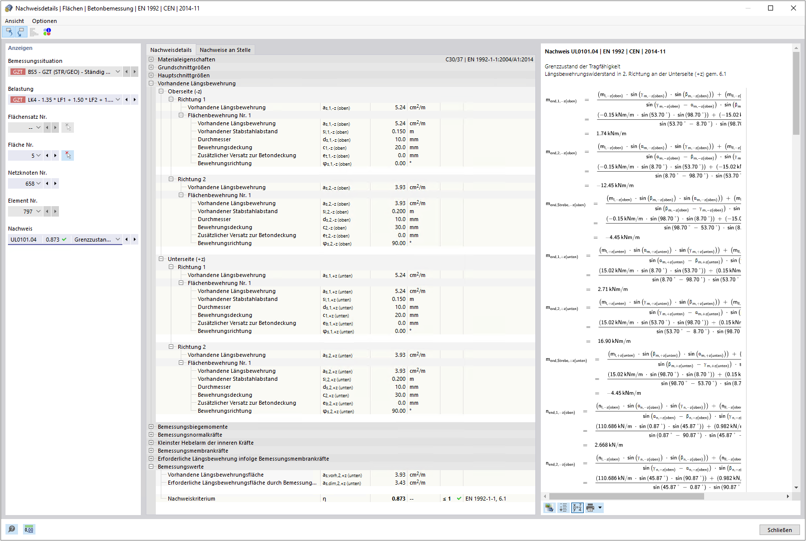 Nachweisdetails der Längsbewehrung