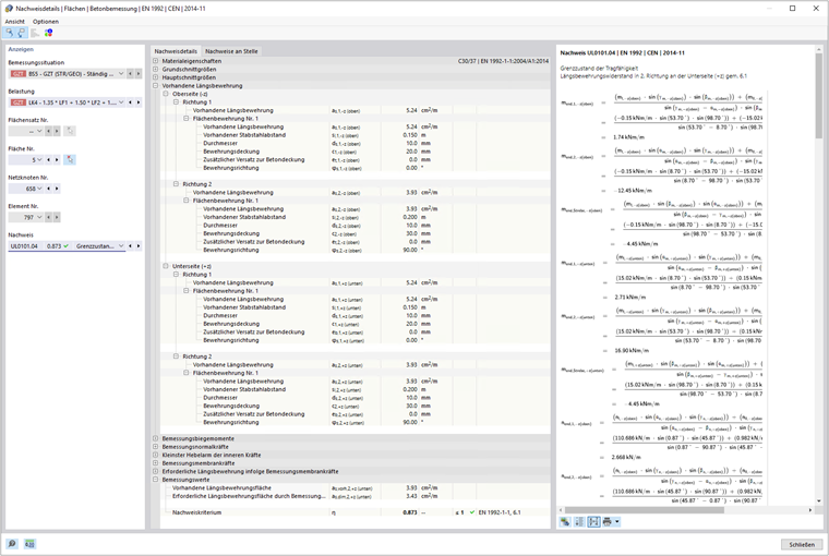 Nachweisdetails der Längsbewehrung