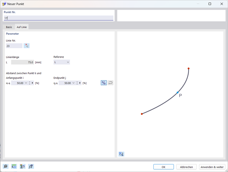 Punkt auf Linie definieren
