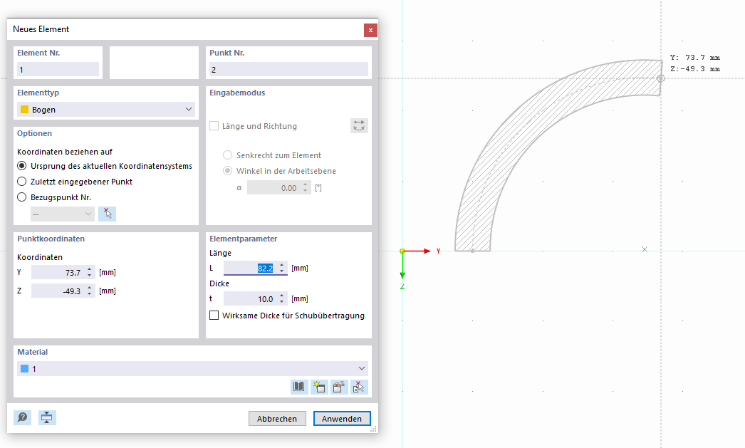 Bogenelement grafisch setzen
