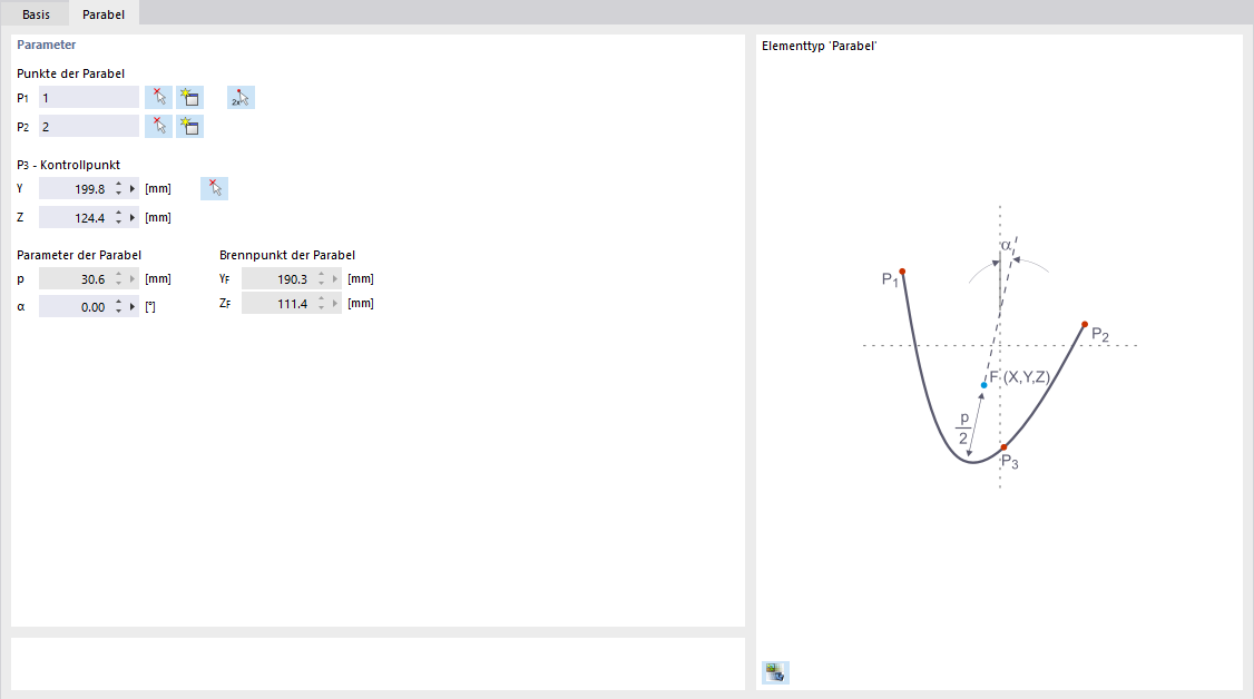 Dialog 'Neues Element', Register 'Parabel'