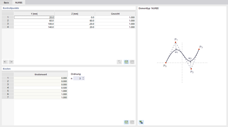 Dialog 'Neues Element', Register 'NURBS'