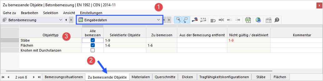 Aktivieren der Stäbe für die Bemessung