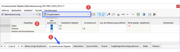 Aktivieren der Stäbe für die Bemessung
