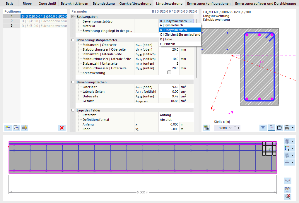 Festlegen der Anordnung von Bewehrungsstäben