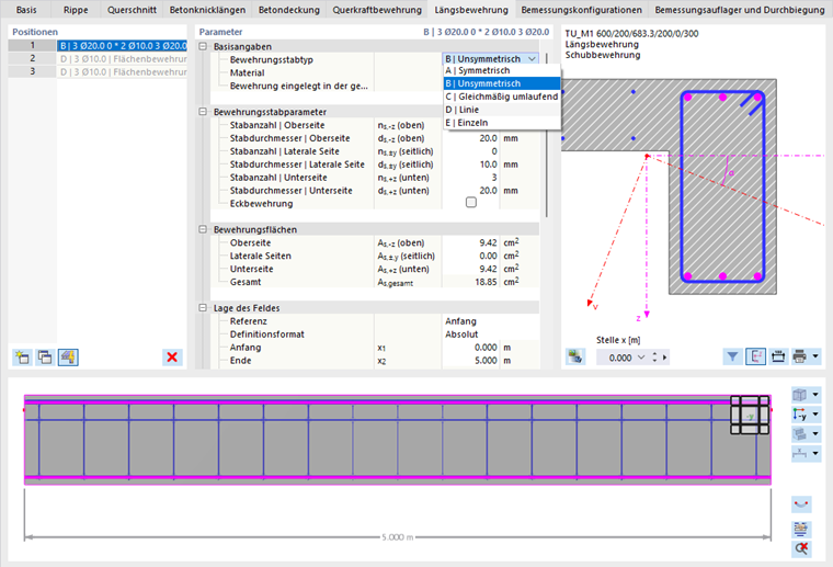 Festlegen der Anordnung von Bewehrungsstäben