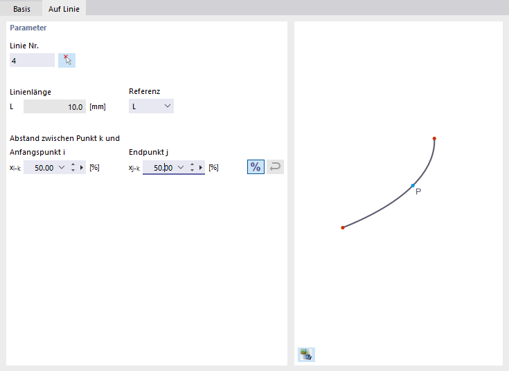 Dialog 'Neuer Spannungspunkt', Register 'Auf Linie'