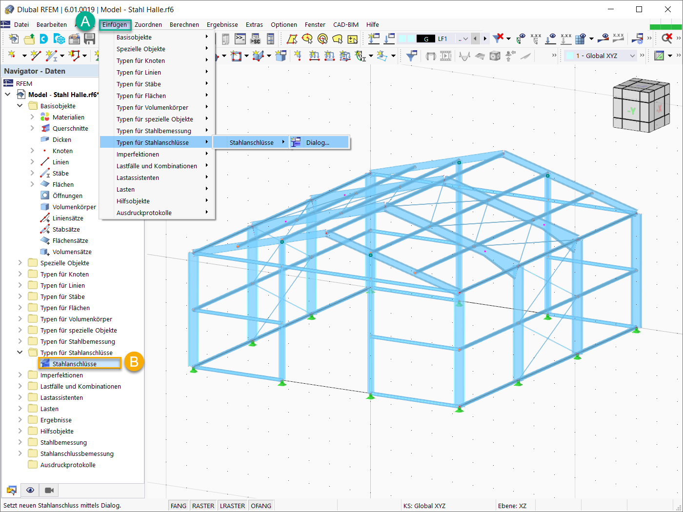 Einfügen von Stahlanschlüssen