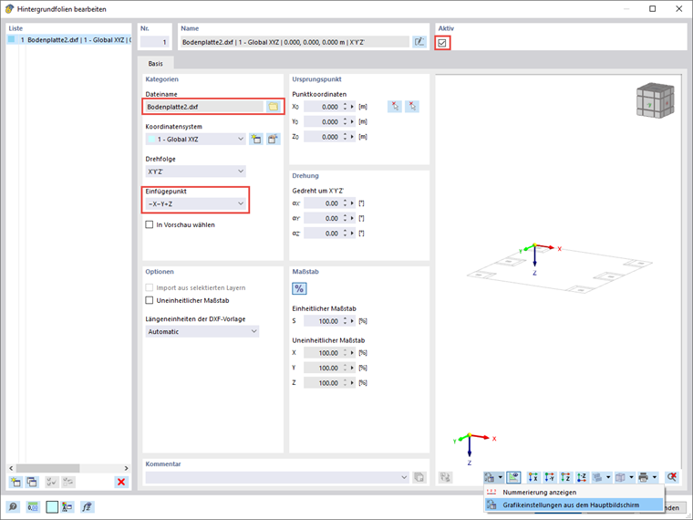 FAQ 005220 | Wie kann ich in RFEM 6 oder RSTAB 9 eine DXF-Datei als Hintergrundfolie einfügen?