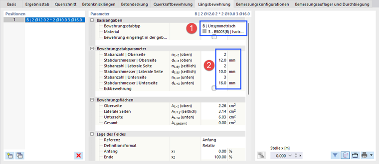 Definition der Längsbewehrung