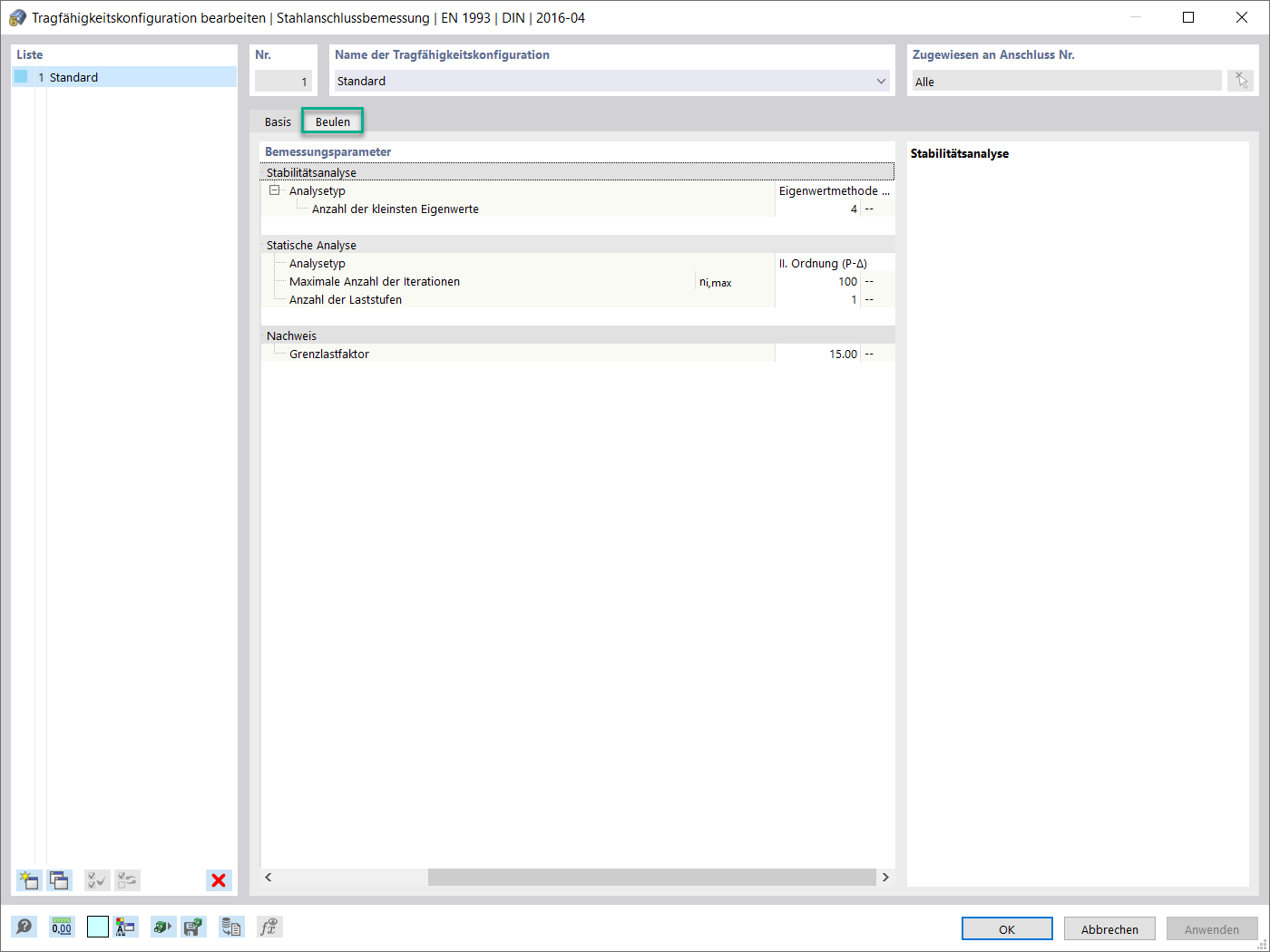Bemessungsparameter für Beulen