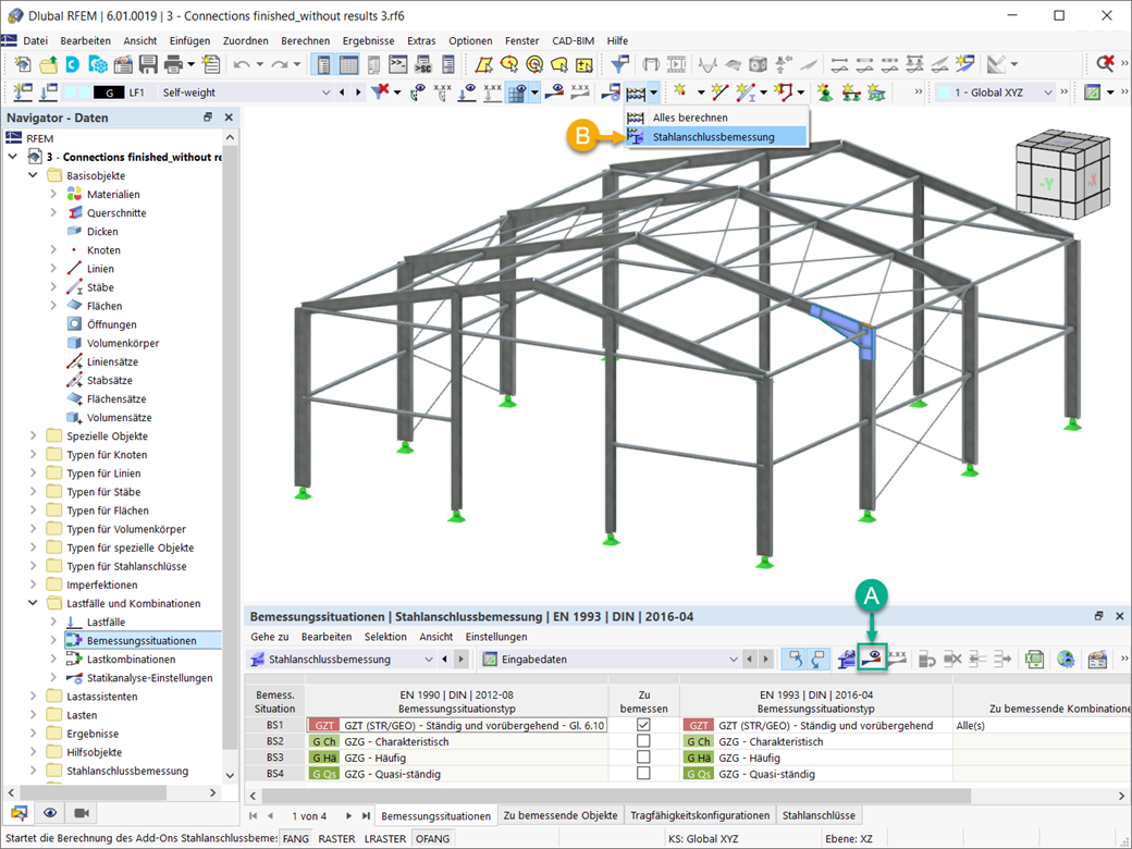 Starten der Stahlanschlussbemessung