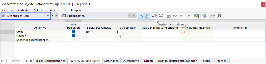 Starten der Bemessung