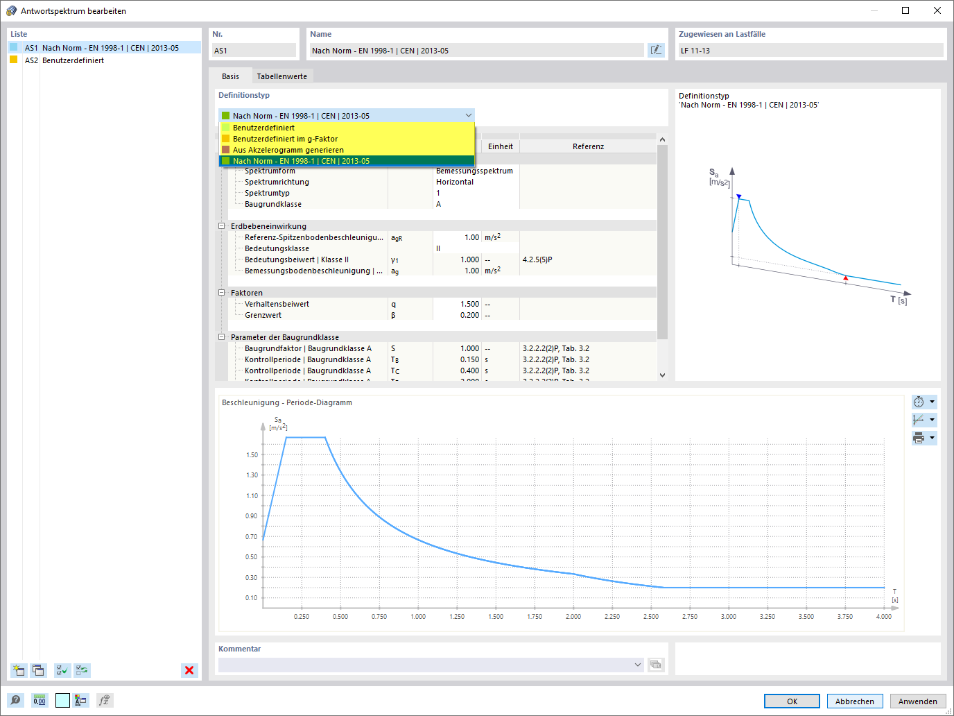 Neues Antwortspektrum, Definitionstyp