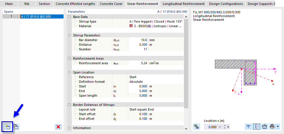 Neues Feld für Schubbewehrung erstellen