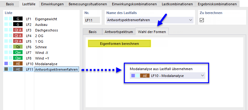 Eigenformen für Antwortspektrenverfahren berechnen