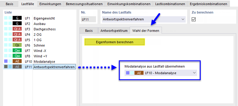 Eigenformen für Antwortspektrenverfahren berechnen