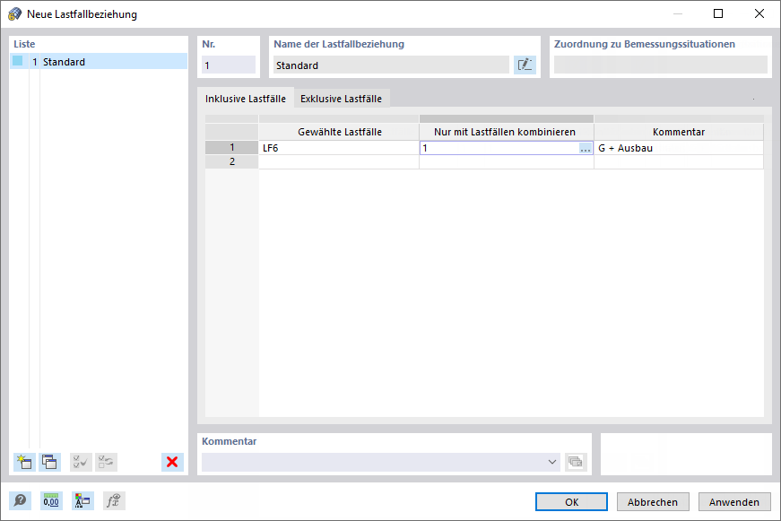 Dialog 'Neue Lastfallbeziehung'