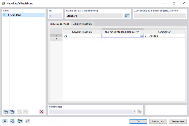 Dialog 'Neue Lastfallbeziehung'