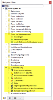 Navigator-Positionen wichtig zur Stahlbemessung