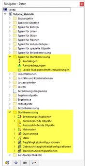 Navigator-Positionen wichtig zur Stahlbemessung