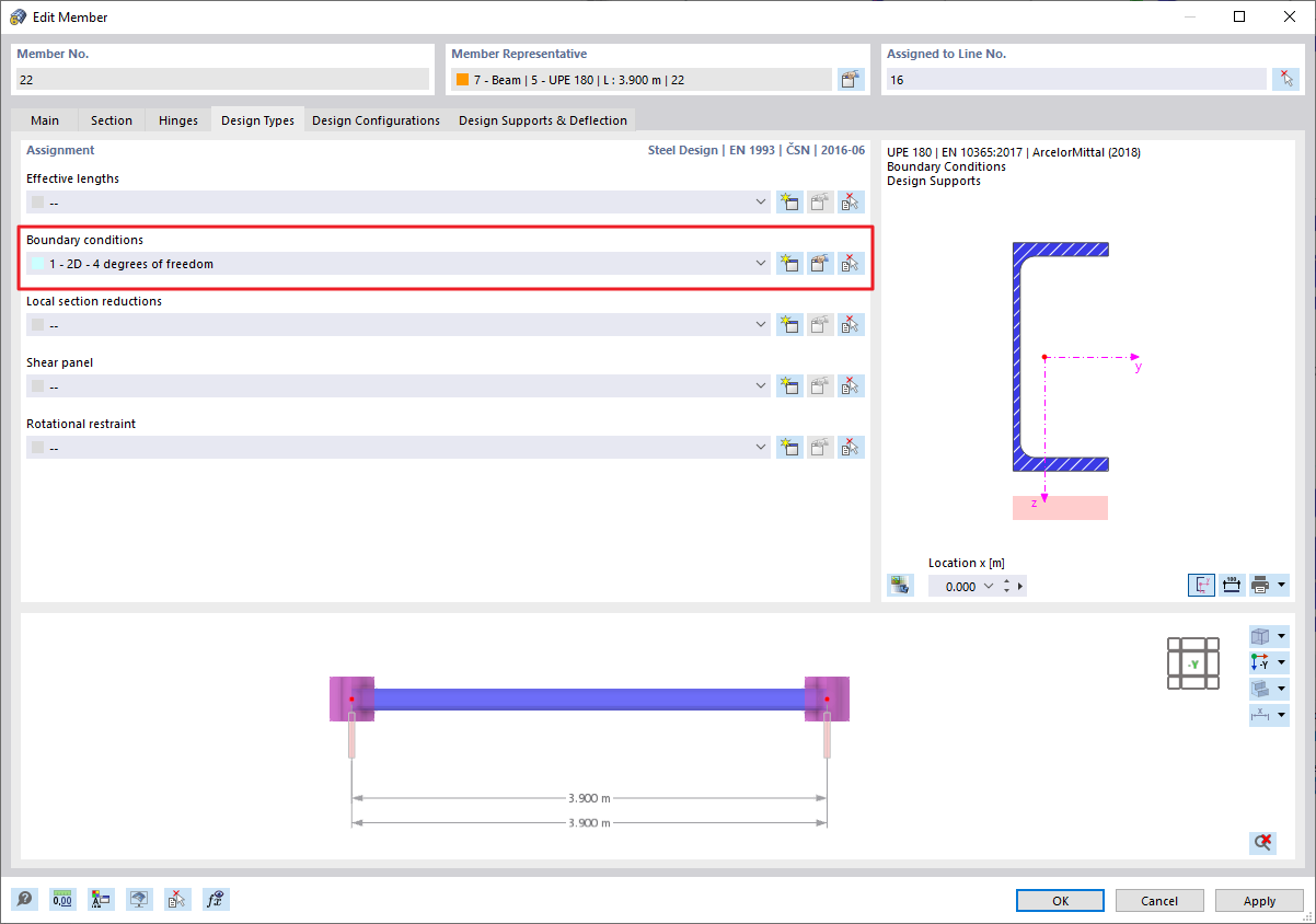 FAQ 005224 | Ich habe Probleme bei der Bemessung der Stahlstruktur. Bei einem einfachsymmetrischen Querschnitt (UPE) kann das Programm die Stabilitätsanalyse nicht durchführen. Es wird dabei gemeldet, dass die Methode