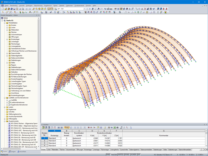 3D-Modell einer Rundbogenhalle in RFEM (© StructureCraft)