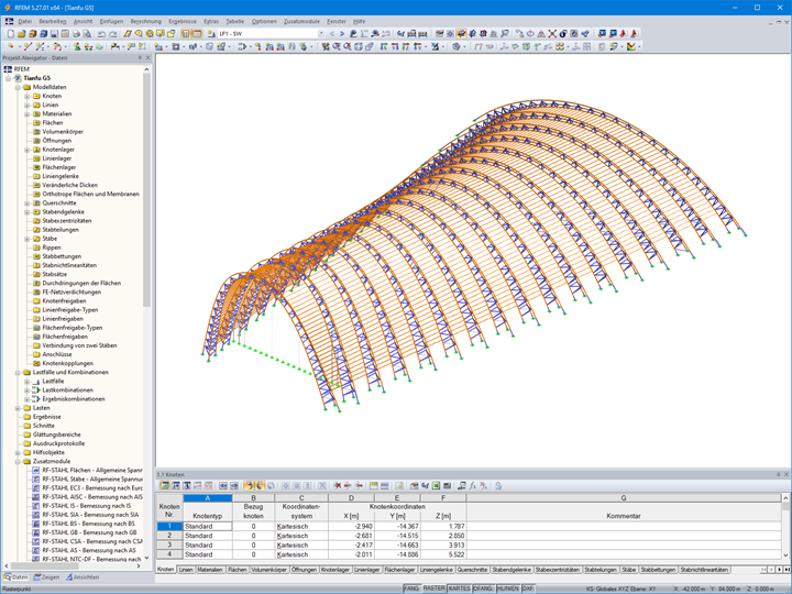 3D-Modell einer Rundbogenhalle in RFEM (© StructureCraft)