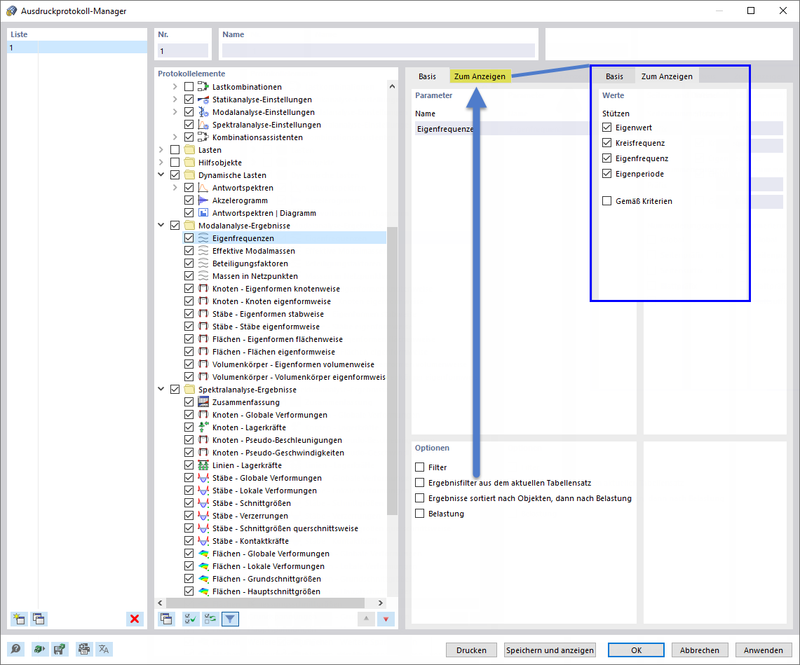 Ergebnisfilter für Ausdruckprotokoll verwenden