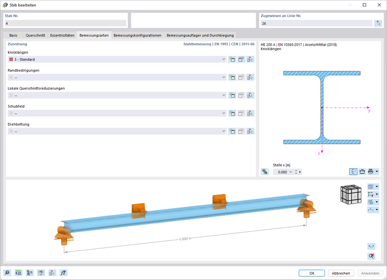 Knicklängen des Typs '3' für Rahmenträger