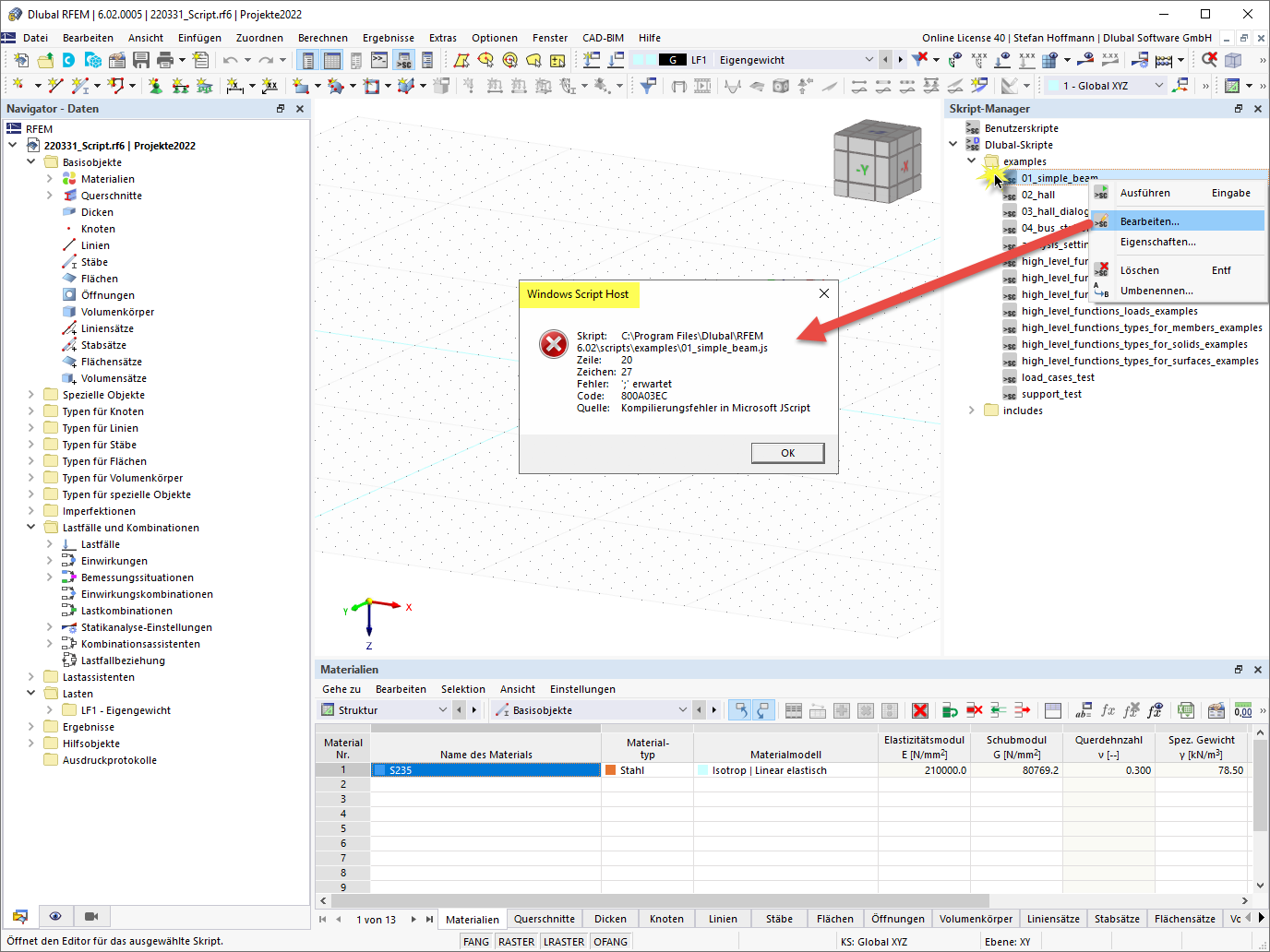 FAQ 005234 | Ich erhalte eine Fehlermeldung, wenn ich ein Skript bearbeiten möchte. Was kann ich tun?