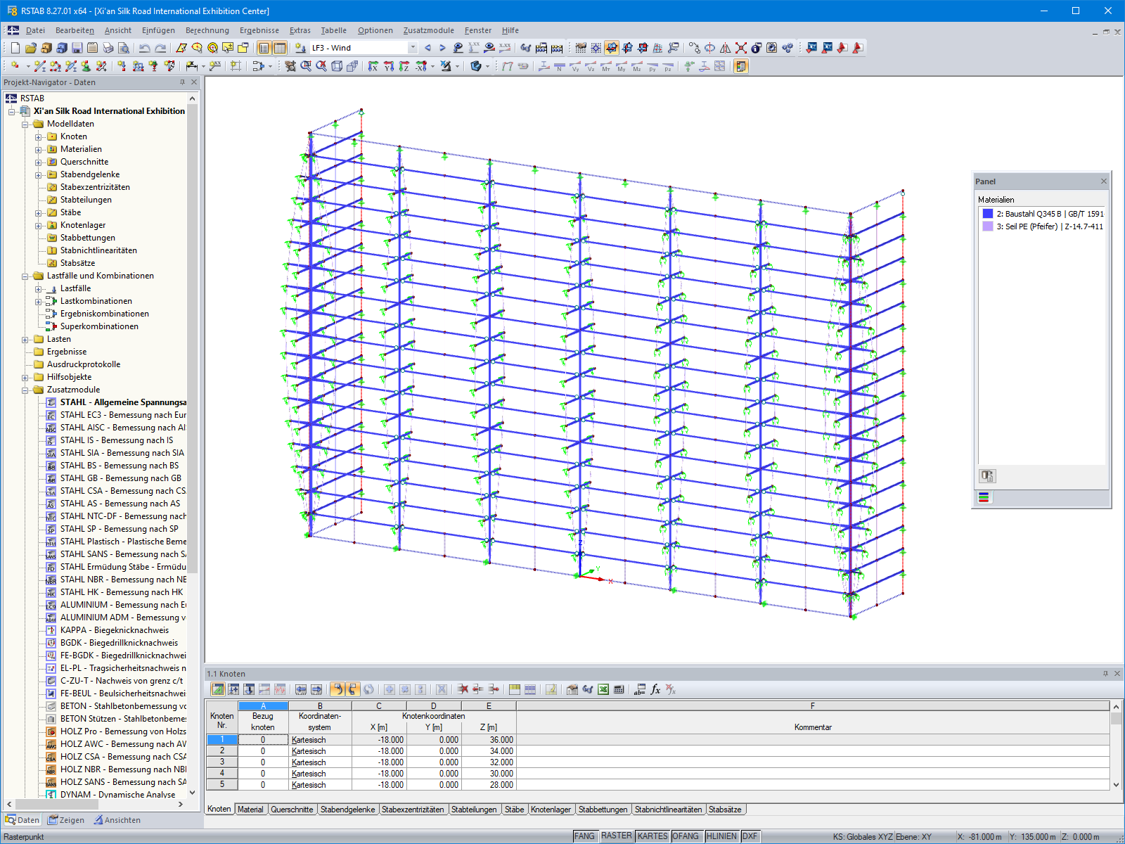 3D-Modell der Stahl-Glas-Fassade in RSTAB (© SuP Ingenieure GmbH)