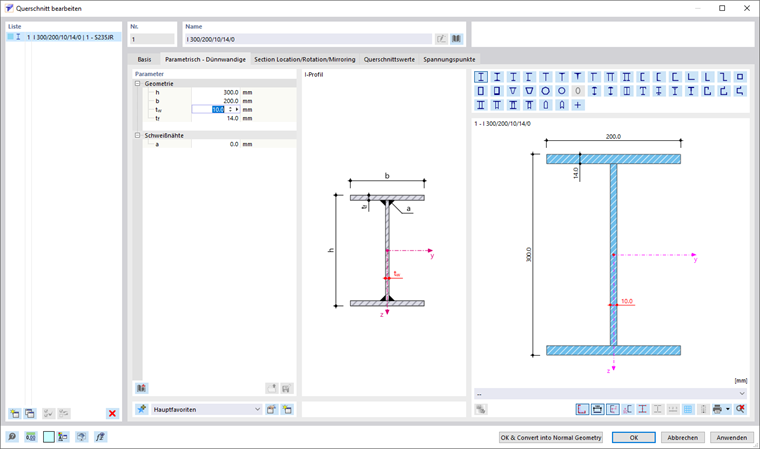 Parametrischen Querschnitt definieren