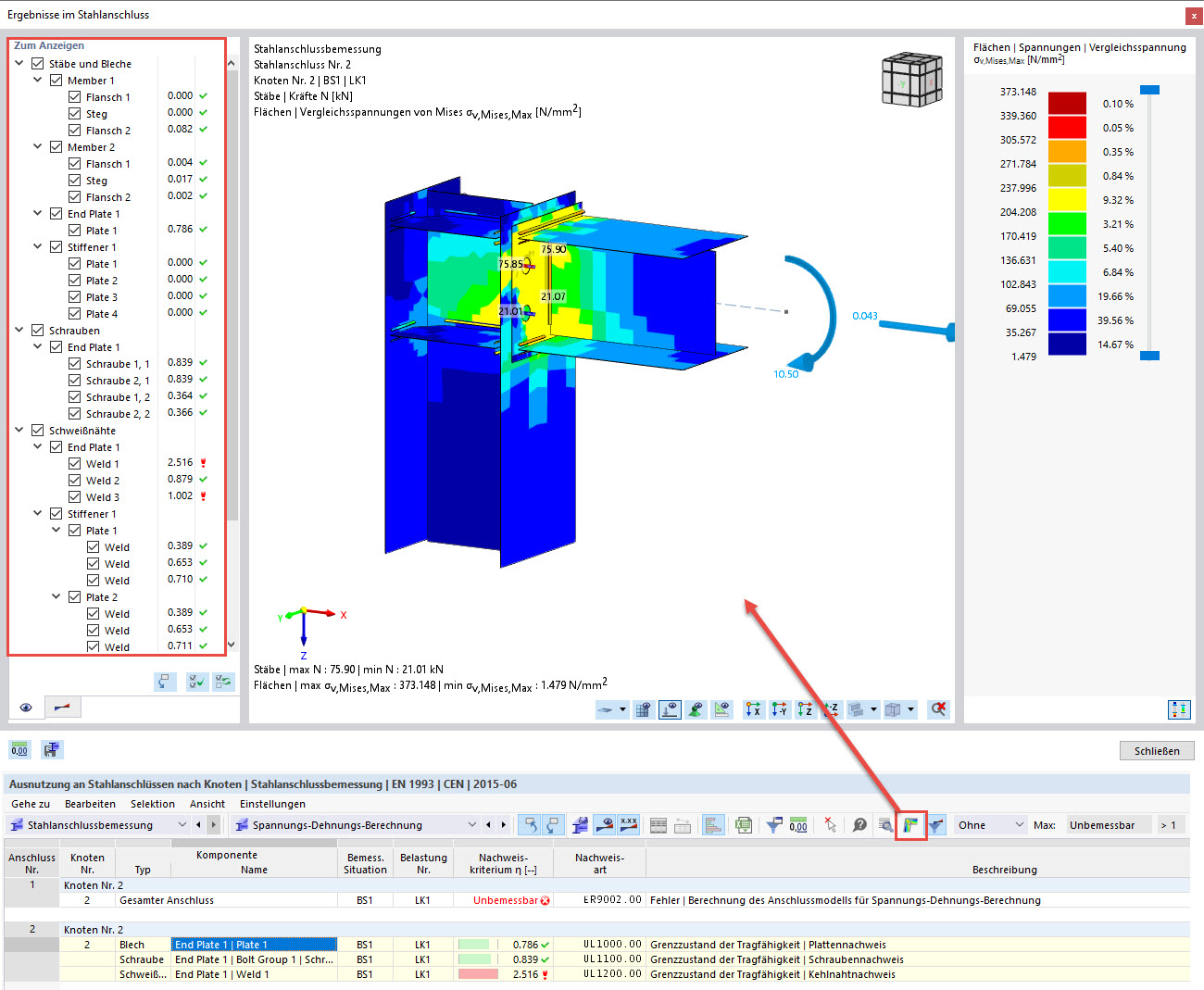 Ergebnisse im Stahlanschluss