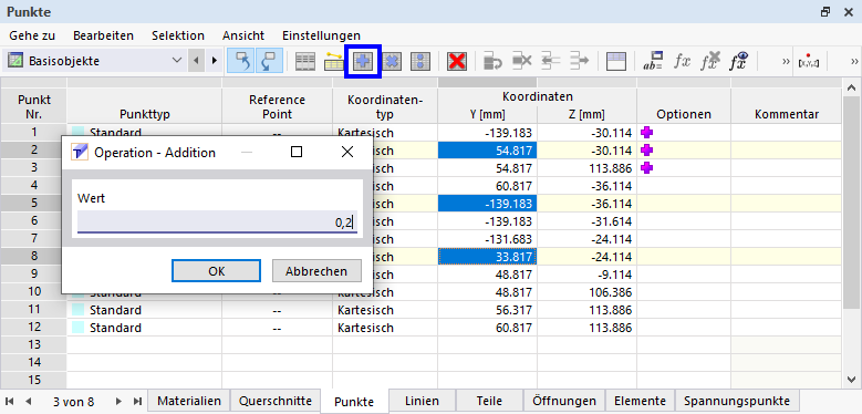 Y-Koordinate einer Selektion anpassen