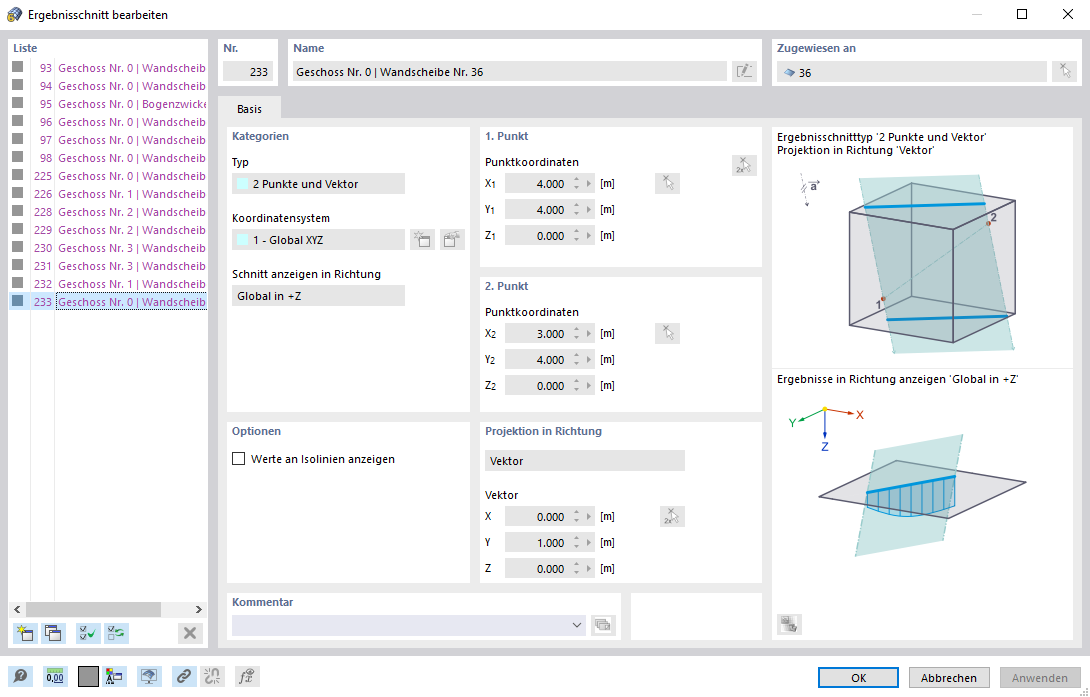 Ergebnisschnitte eines Gebäudemodells
