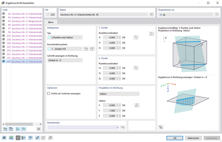 Ergebnisschnitte eines Gebäudemodells