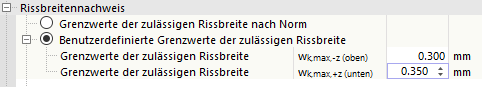 Benutzerdefinierten Grenzwert der Rissbreite festlegen