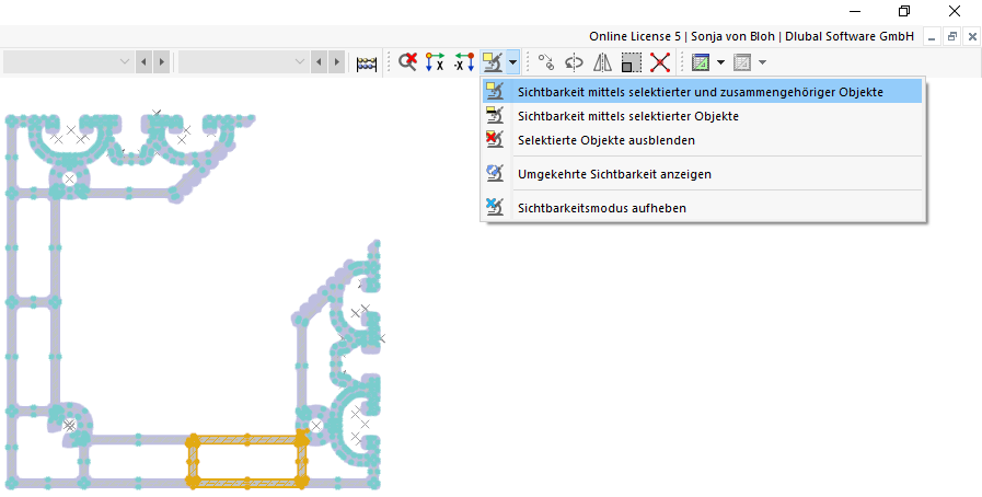 Schaltflächen für Sichtbarkeiten im Arbeitsfenster
