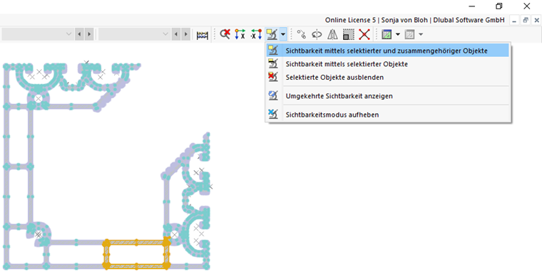 Schaltflächen für Sichtbarkeiten im Arbeitsfenster