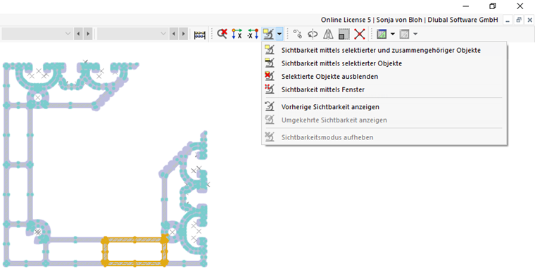 Schaltflächen für Sichtbarkeiten im Arbeitsfenster