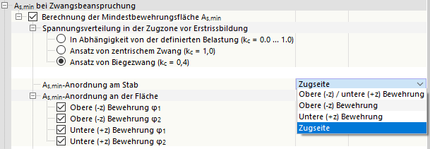 Anordnung der Mindestbewehrung am Stab bei Biegezwang