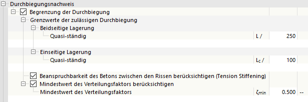 Begrenzung der Durchbiegung
