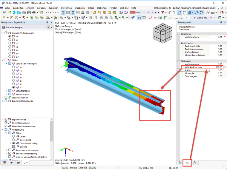 FAQ 005239 | Wie kann ich mir die Querschnittsverwölbung anzeigen lassen?