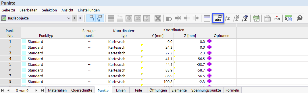 Schaltfläche 'Globale Parameter bearbeiten'