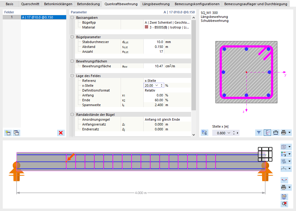Lage des Feldes über x-Stelle definieren (Definitionsformat 'Relativ')
