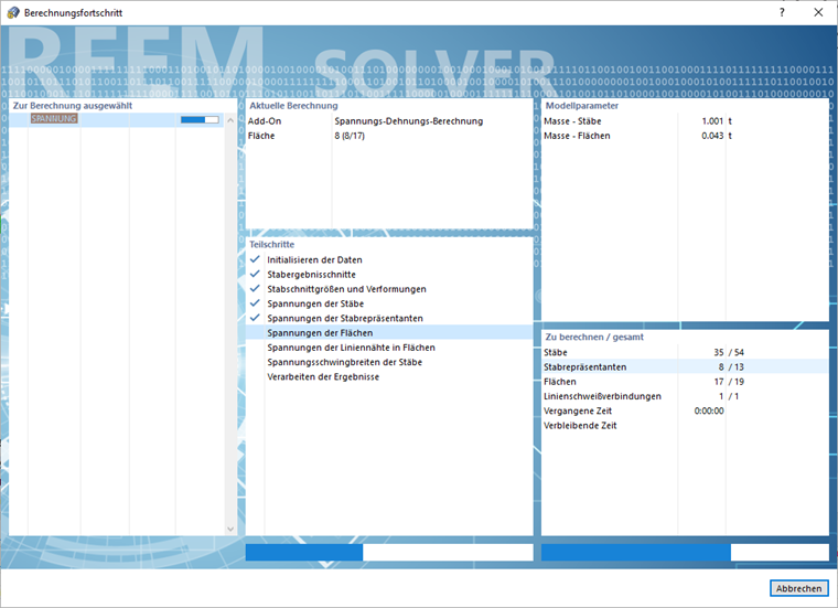 Berechnungsfortschritt der Spannungs-Dehnungs-Berechnung