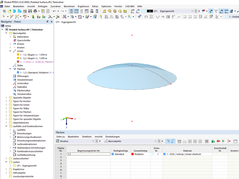 FAQ 005250 | Ich möchte eine rotationssymmetrische Fläche in RFEM erzeugen. Die Rotationsfläche wird jedoch nicht erzeugt. Woran liegt das?