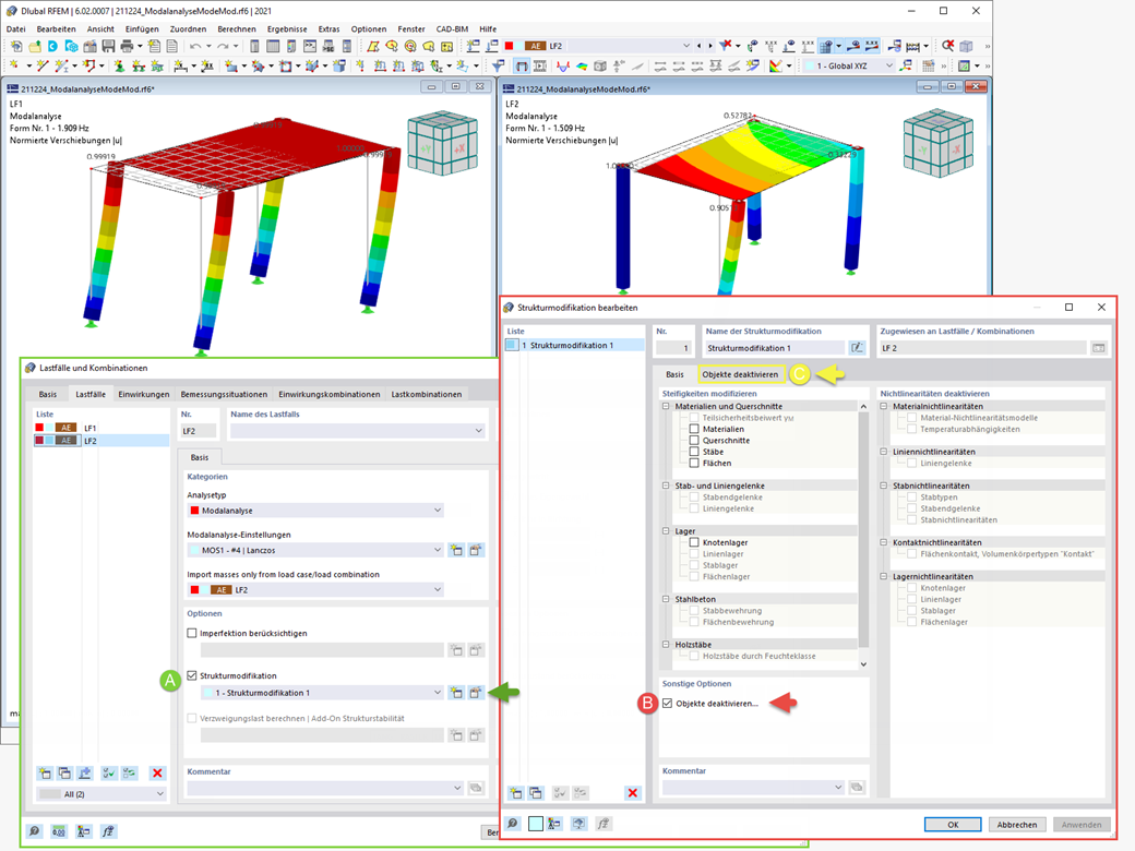 Strukturmodifikation für Modalanalyse