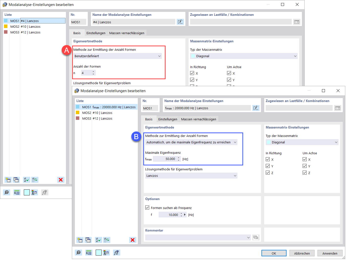 Methoden zur Ermittlung der Anzahl der Eigenformen
